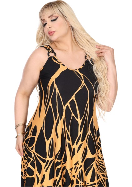 Butik Askılı V Yaka Toka Detaylı Sarı Reflektör Desen Elbise indirimleri
