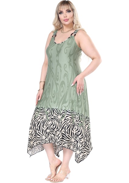 Butik Askılı V Yaka Haki Eteği Çizgili Desen Elbise fırsatları