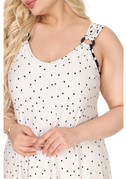 Butik Askılı V Yaka Beyaz Puanlı Eteği Leopar Desen Elbise