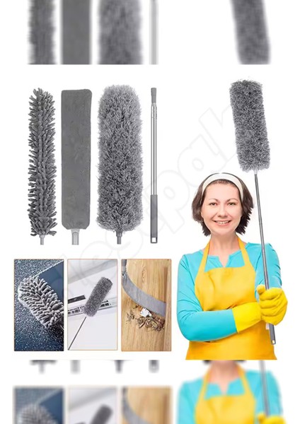 3 Başlıklı Uzayabilen Saplı - Mikrofiber Manyetik Anti-Statik Bükülebilen Toz Alma