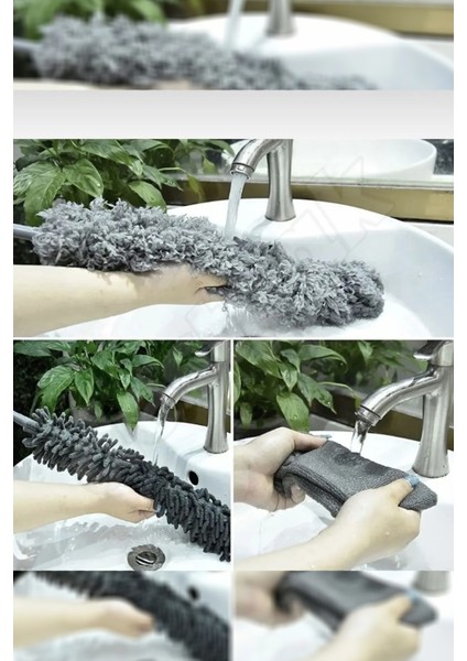 3 Başlıklı Uzayabilen Saplı - Mikrofiber Manyetik Anti-Statik Bükülebilen Toz Alma