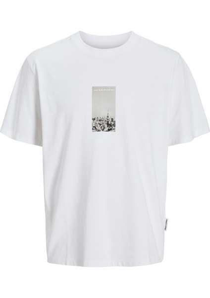 Jack Jones Jcopacer Photo Brandıng Tee Ss Cre Pls Erkek Beyaz Büyük Beden Tshirt 12278555-01