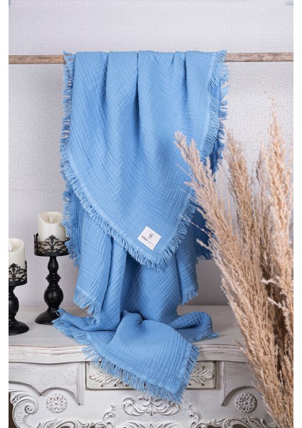 4 Katlı Muslin Battaniye Mavi %100 Pamuk I Güvenilir I Şık I Kullanışlı 110X120