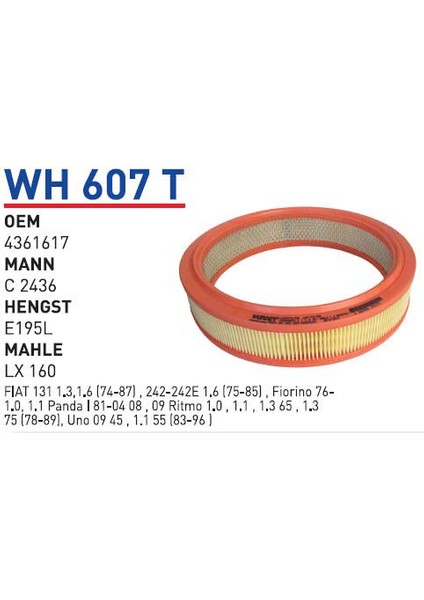 Wh607T Oem 4361617 Fiat murat 131 1.3 1.6 (74-87) Otomobil hava filtre air filter