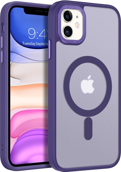 Iphone 11 Uyumlu Kılıf Magsafe Şarj Destekli Kamera Korumalı Buzlu Transparan Renkli Slikon Kapak