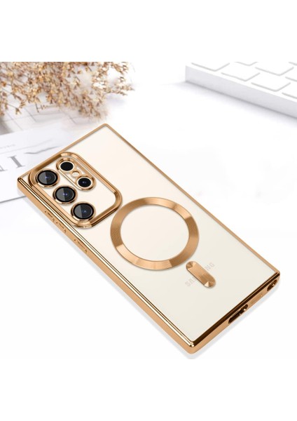 Galaxy S25 Uyumlu Kılıf Kamera Korumalı Magsafe Kablosuz Şarj Özellikli Krom Arka Yüzeyli Kapak