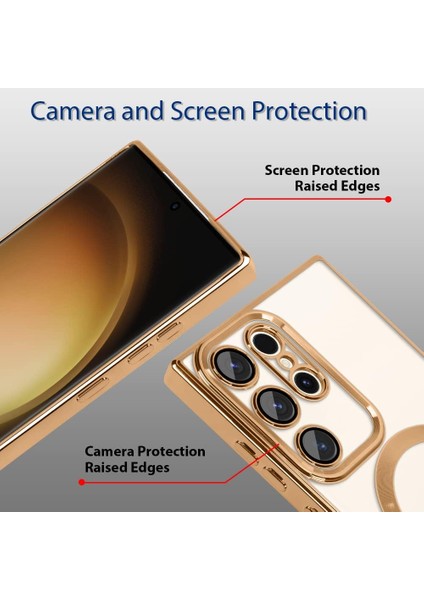 Galaxy S25 Uyumlu Kılıf Kamera Korumalı Magsafe Kablosuz Şarj Özellikli Krom Arka Yüzeyli Kapak modelleri