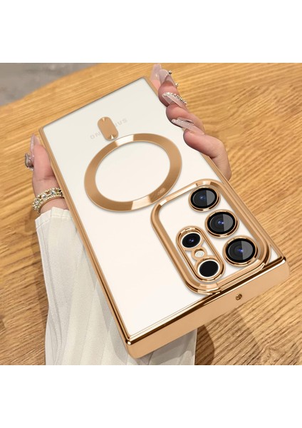 Galaxy S25 Uyumlu Kılıf Kamera Korumalı Magsafe Kablosuz Şarj Özellikli Krom Arka Yüzeyli Kapak indirimleri