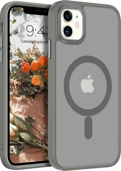 Iphone 11 Uyumlu Kılıf Magsafe Şarj Destekli Kamera Korumalı Buzlu Transparan Renkli Slikon Kapak