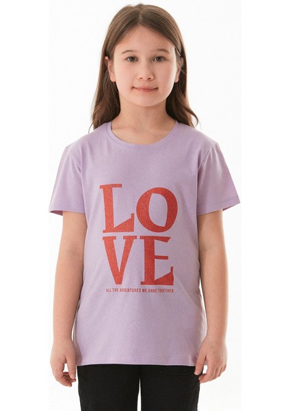 %100 Pamuk Simli Love Yazı Baskılı Kız Çocuk Tişört fiyatları