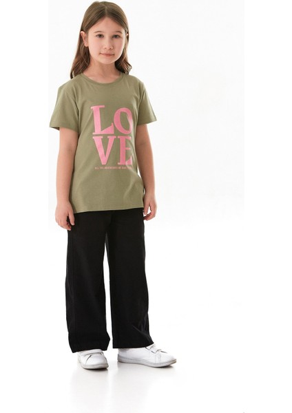 %100 Pamuk Simli Love Yazı Baskılı Kız Çocuk Tişört fiyatları