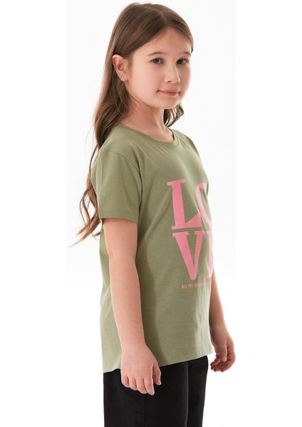 %100 Pamuk Simli Love Yazı Baskılı Kız Çocuk Tişört modelleri