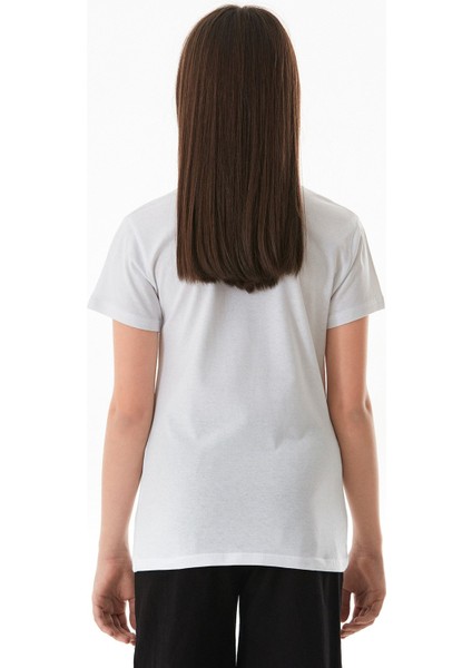 %100 Pamuk Yazı ve Çiçek Baskılı Bisiklet Yaka Kız Çocuk Tişört fırsatları