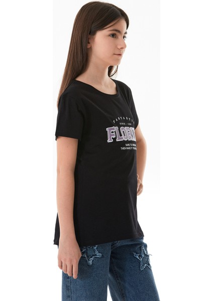 %100 Pamuk Florida Yazı Baskılı Kız Çocuk Tişört fırsatları