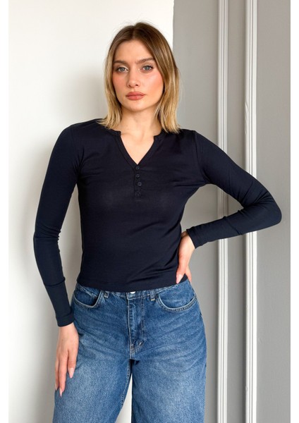 Kadın Patlı Düğmeli Uzun Kol Body 21926