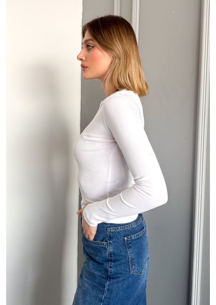 Kadın Patlı Düğmeli Uzun Kol Body 21926 modelleri