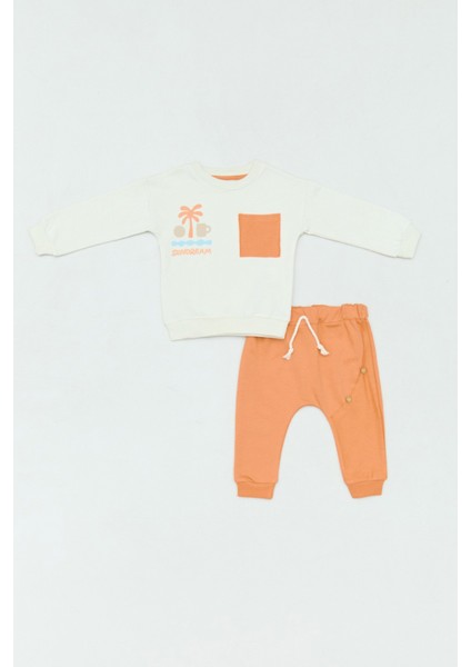 %100 Pamuklu Palmiye Baskılı Cepli Unisex Çocuk Takım