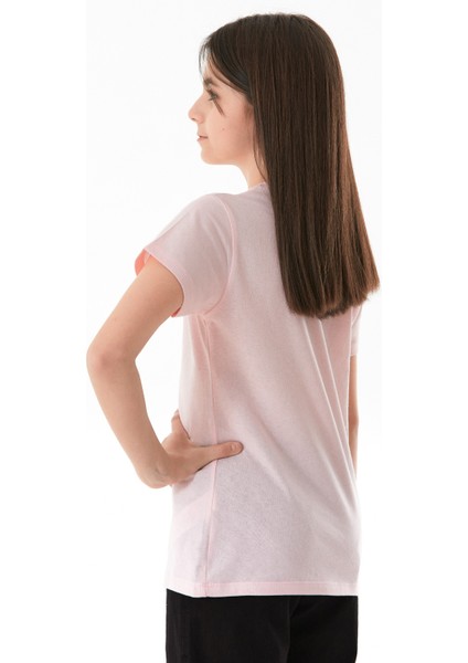 %100 Pamuk Yazı ve Çiçek Baskılı Bisiklet Yaka Kız Çocuk Tişört fiyatları