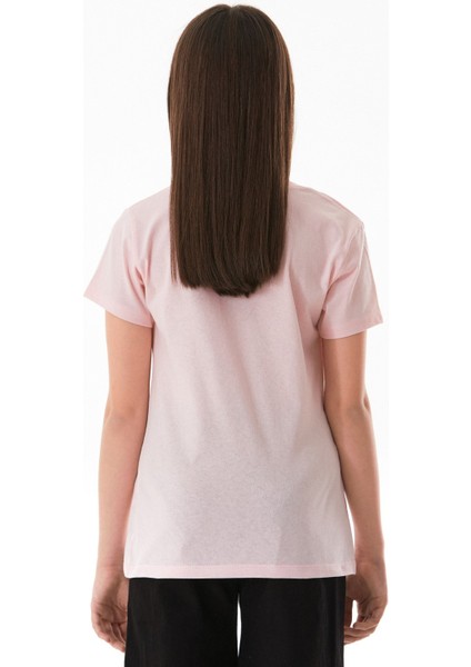 %100 Pamuk Yazı ve Çiçek Baskılı Bisiklet Yaka Kız Çocuk Tişört modelleri