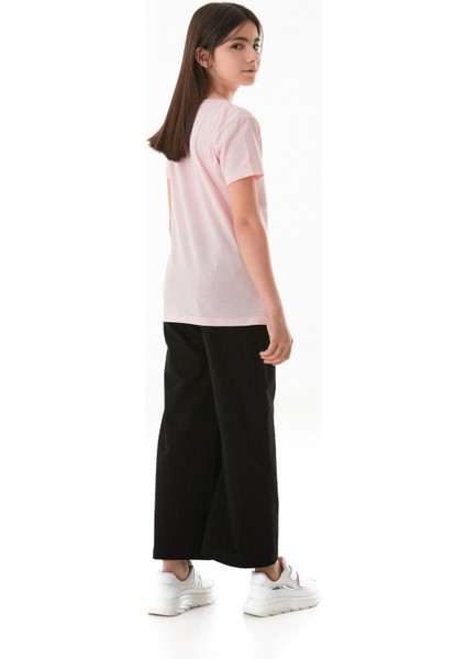 %100 Pamuk Yazı ve Çiçek Baskılı Bisiklet Yaka Kız Çocuk Tişört fırsatları