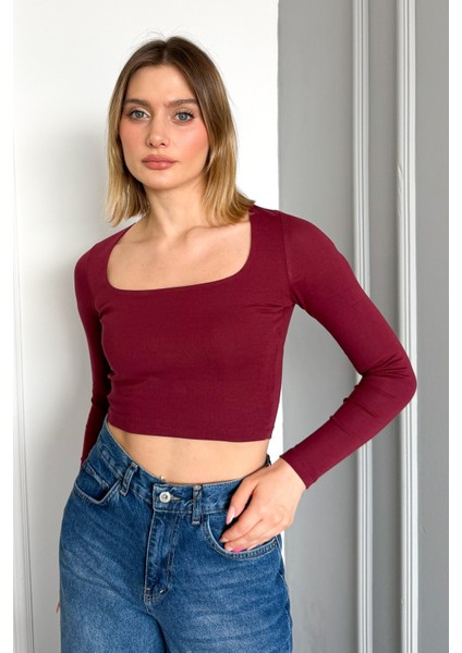 Kadın Kare Yaka Uzun Kol Bluz 21650