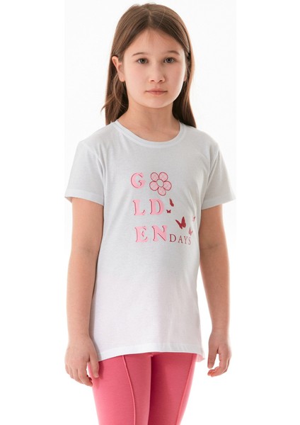 %100 Pamuk Golden Days Baskılı Kız Çocuk Tişört