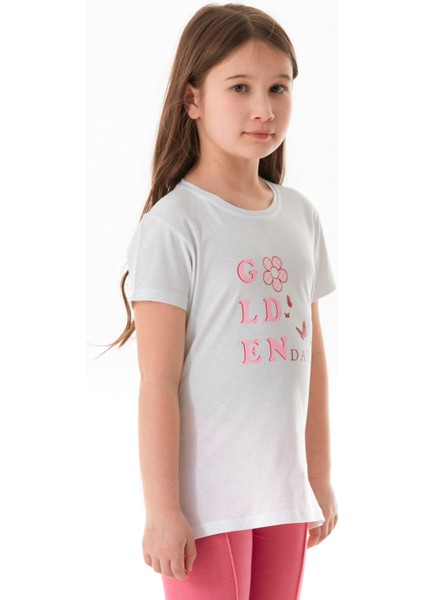 %100 Pamuk Golden Days Baskılı Kız Çocuk Tişört modelleri