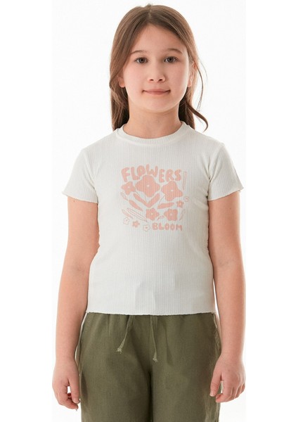 Yazı Baskılı Yanları Büzgülü Kız Çocuk Tişört modelleri