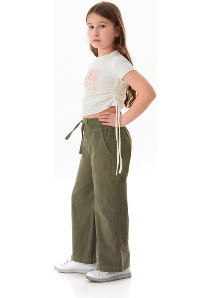 Yazı Baskılı Yanları Büzgülü Kız Çocuk Tişört indirimleri