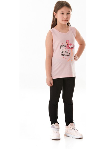 %100 Pamuk Flamingo Baskılı Kolsuz Kız Çocuk Tişört