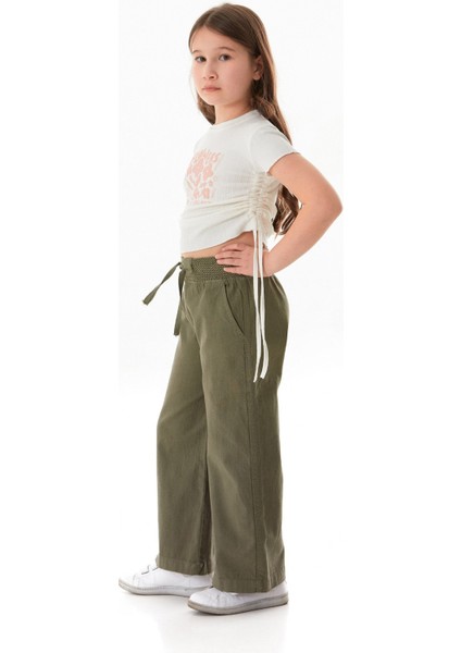 Yazı Baskılı Yanları Büzgülü Kız Çocuk Tişört indirimleri