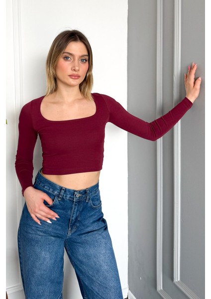 Kadın Kare Yaka Uzun Kol Bluz 21650 indirimleri