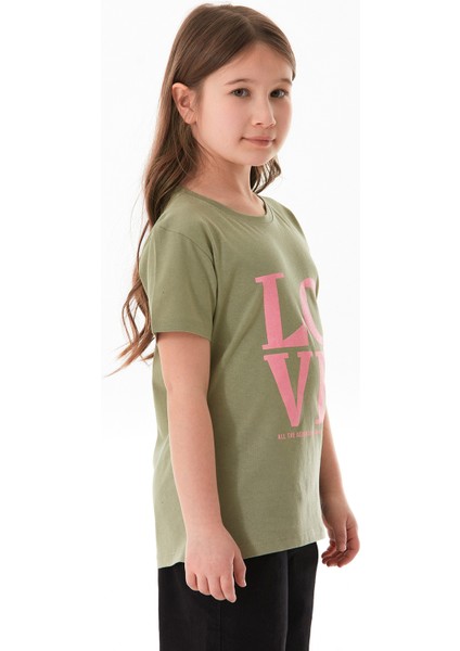 %100 Pamuk Simli Love Yazı Baskılı Kız Çocuk Tişört modelleri