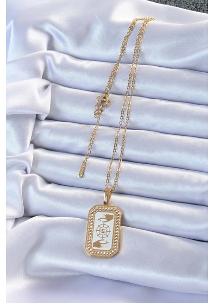 Zarif Kadın İçin Golden Çelik Zincir Mineli Zirkonlu Göz Tip Tarot Kolye