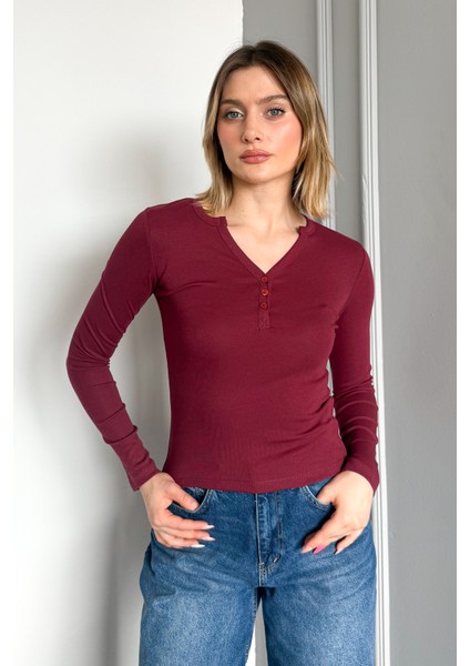 Kadın Patlı Düğmeli Uzun Kol Body 21926