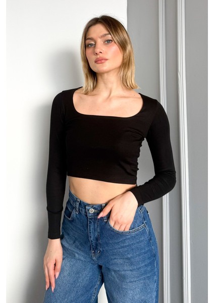 Kadın Kare Yaka Uzun Kol Bluz 21650