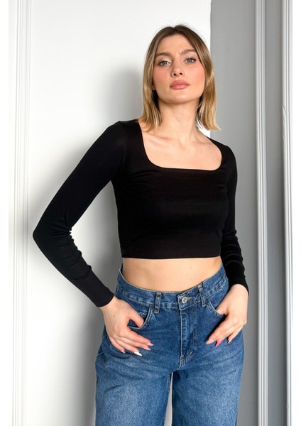 Kadın Kare Yaka Uzun Kol Bluz 21650 fırsatları