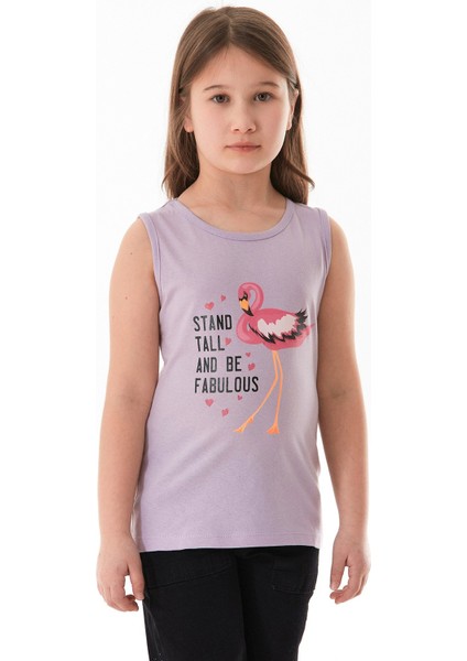 %100 Pamuk Flamingo Baskılı Kolsuz Kız Çocuk Tişört fırsatları