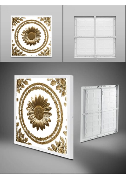 Papatya Baskılı , Gold Baskı LED Ev Avize, 60 x 60 LED Armatür, 60WATT, Lüks LED Panel Armatür, 6400K, fiyatları