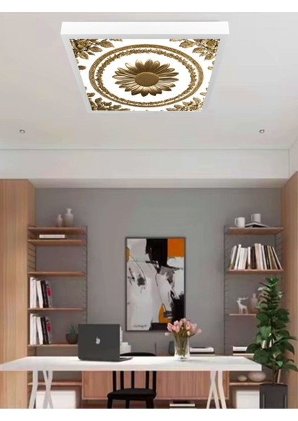 Papatya Baskılı , Gold Baskı LED Ev Avize, 60 x 60 LED Armatür, 60WATT, Lüks LED Panel Armatür, 6400K, modelleri