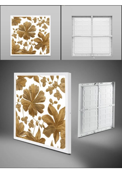 Yaprak Desenli LED Avize, 60 x 60 LED Panel Armatür, 60WATT, Beyaz Işık, Gün Işığı Tercihe Bağlı Lamba