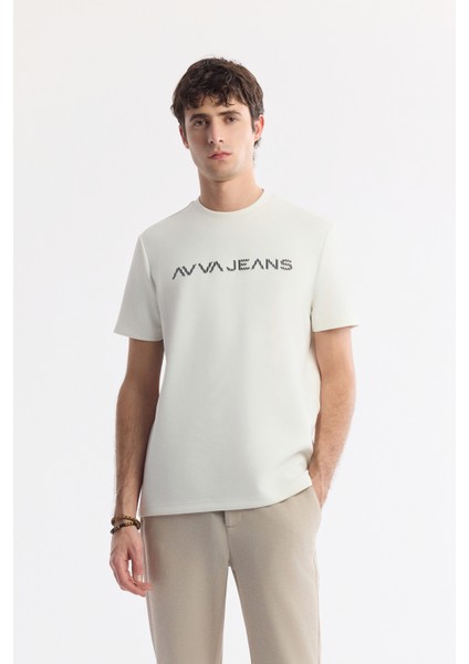 Erkek Ekru Bisiklet Yaka Reflektörlü Bi Stretch Interlok T-shirt A51y1037