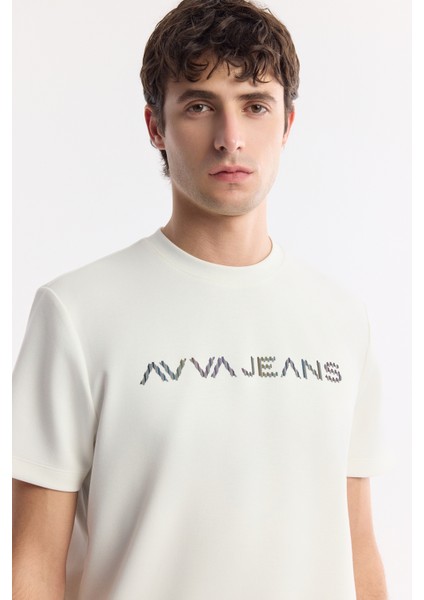 Erkek Ekru Bisiklet Yaka Reflektörlü Bi Stretch Interlok T-shirt A51y1037