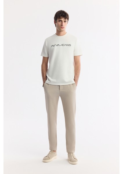 Erkek Ekru Bisiklet Yaka Reflektörlü Bi Stretch Interlok T-shirt A51y1037
