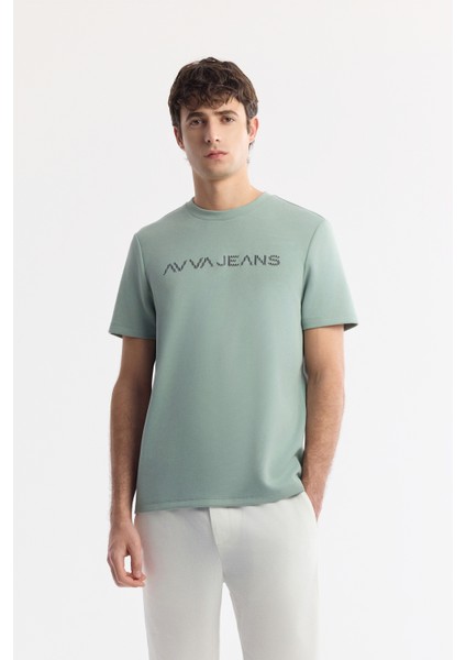 Erkek Mint Yeşil Bisiklet Yaka Reflektörlü Bi Stretch Interlok T-shirt A51y1037