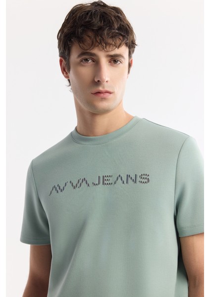Erkek Mint Yeşil Bisiklet Yaka Reflektörlü Bi Stretch Interlok T-shirt A51y1037