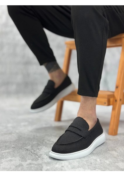 Ba0355 Bağcıksız Keten Siyah Klasik Corcik Erkek Ayakkabı