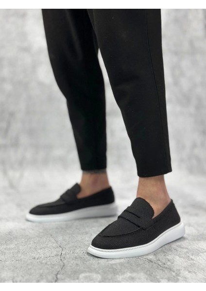 Ba0355 Bağcıksız Keten Siyah Klasik Corcik Erkek Ayakkabı modelleri