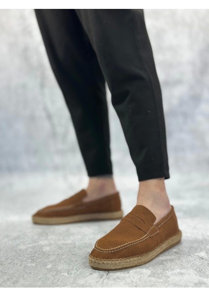 BA0359 Boa Doğal Deri Tozu Bağcıksız Kauçuk El Yapımı Espadril Taban Taba Renk Erkek Ayakkabı fırsatları