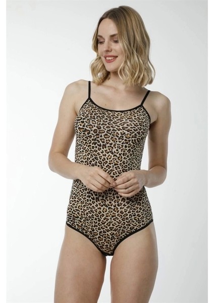 Leopar Desenli Çıtçıtlı Body